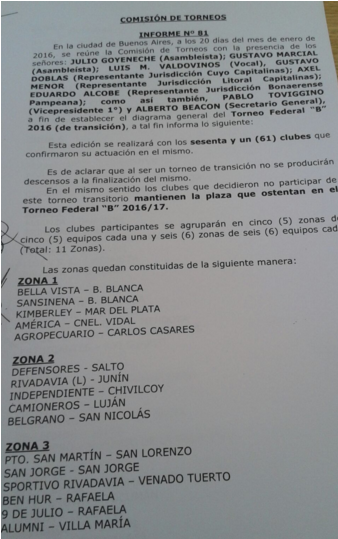 OFICIAL: las zonas de la primera fase del Federal B de transición 2016