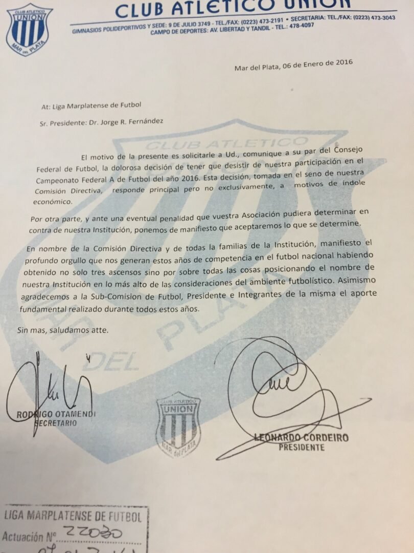OFICIAL: Se bajó Unión y crece la incertidumbre