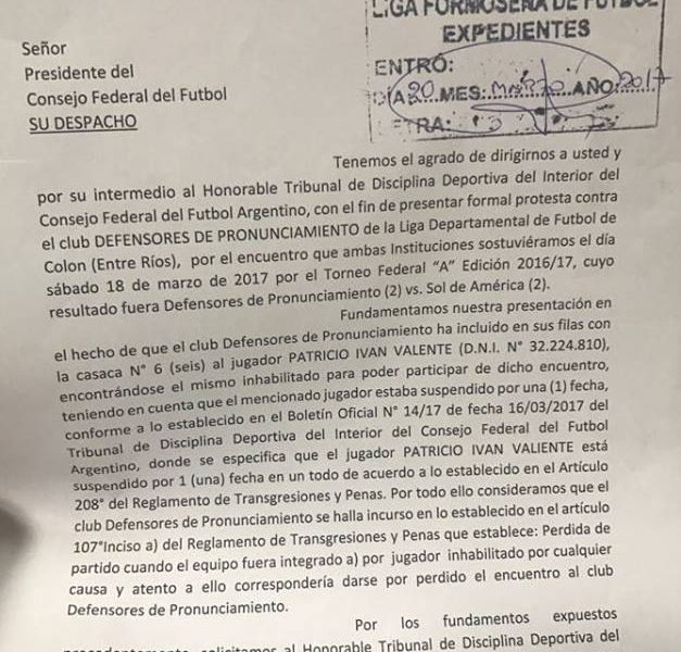 Sol de América protestó el partido contra Depro