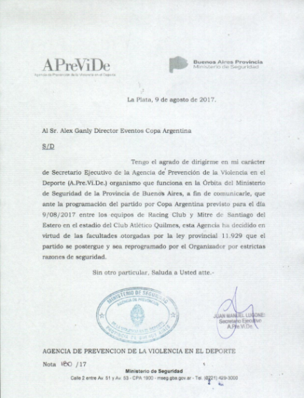VIOLENCIA: Aprevide suspendió el partido entre Mitre y Racing