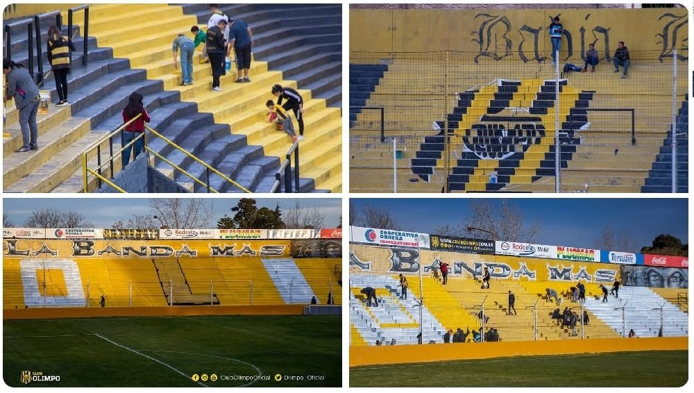 Hinchas de Olimpo pintaron el estadio Roberto Carminatti