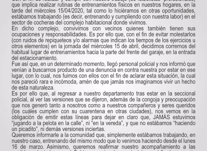 Los jugadores de Sarmiento dieron su versión: «No estábamos jugando un picado ni en la calle»