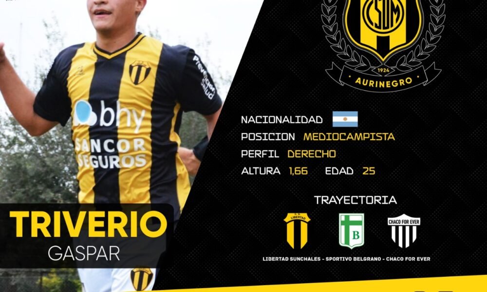Gaspar Triverio, sexto refuerzo de Deportivo Madryn
