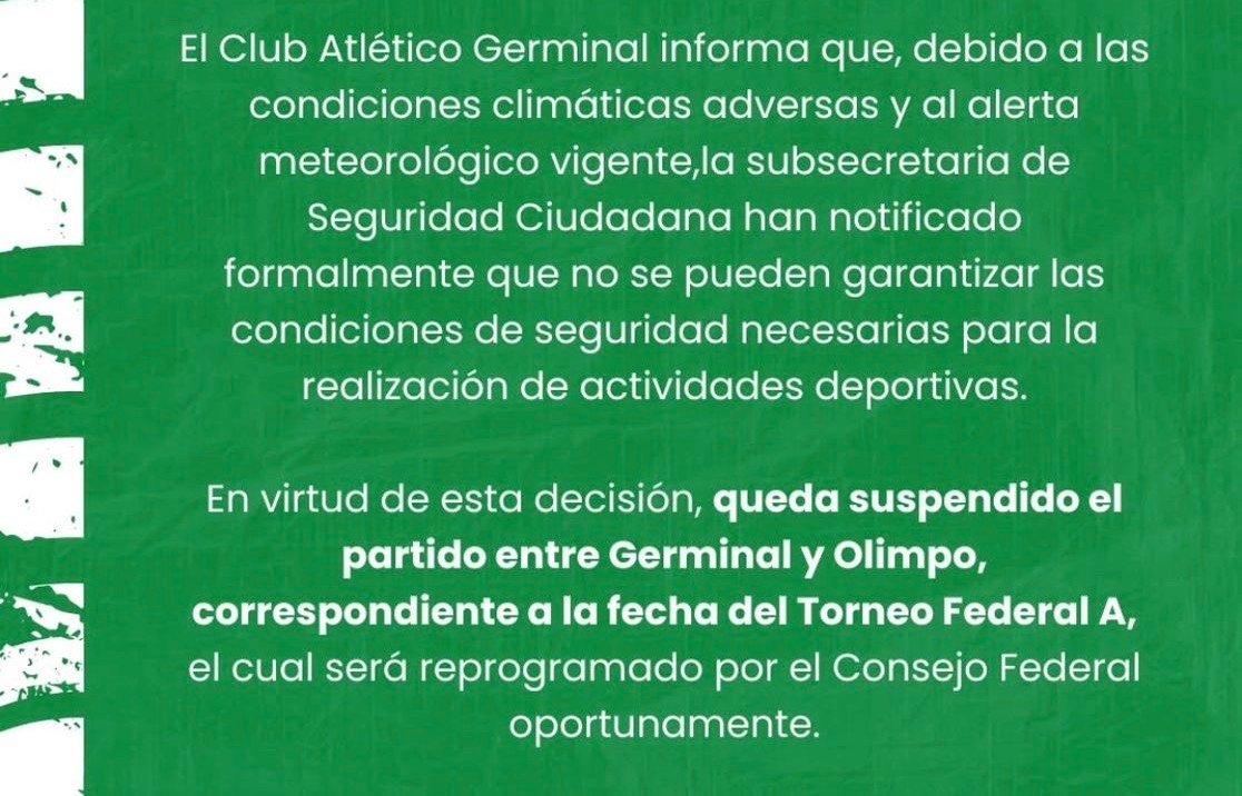Germinal-Olimpo fue suspendido por la ola polar y deberá ser reprogramado