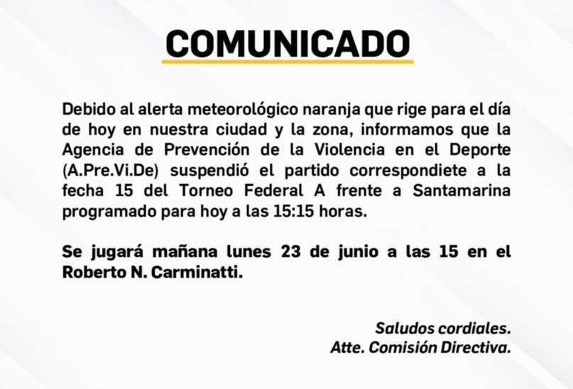Partido reprogramado entre Olimpo ante Santamarina por el mal clima